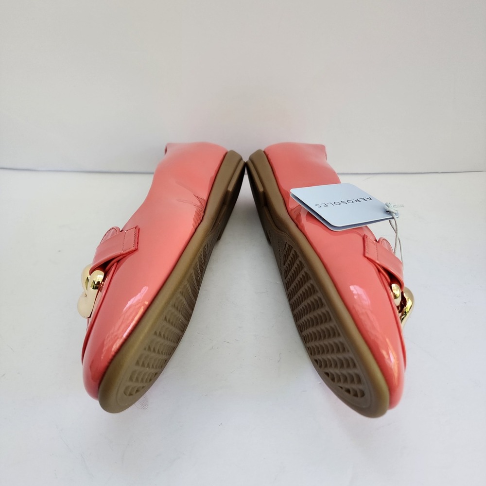 Aerosoles Bell Coral Pink Patent Gold Chain Link Loafers Flats Womens 10W New - Picture 9 of 11
